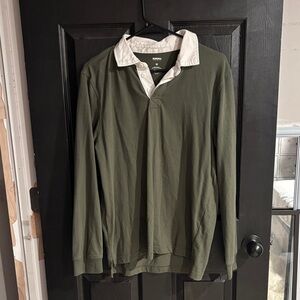 Sonoma Olive Green Long-Sleeve Rugby Polo with White Collar
